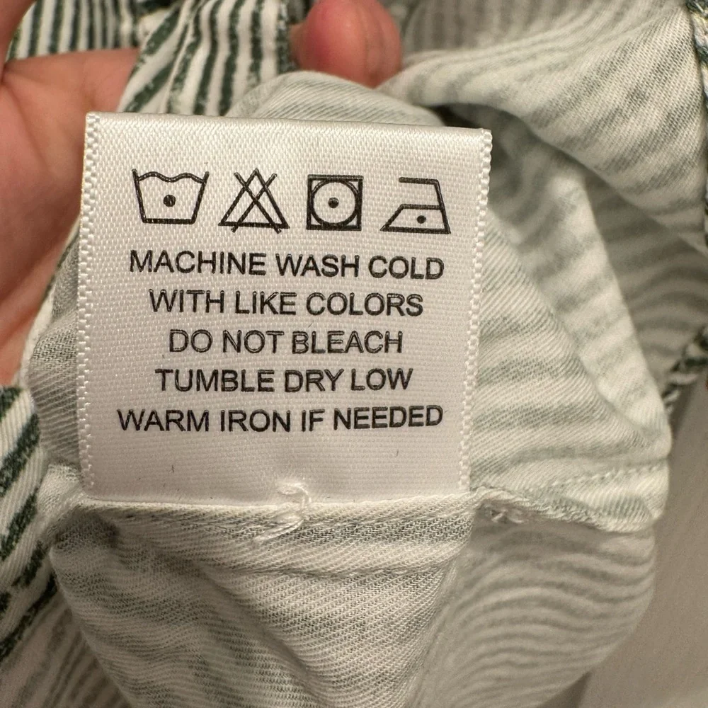 Michael Stars Roxanne Striped Button Down Top Olive Green White Women’s XS - Picture 6 of 8